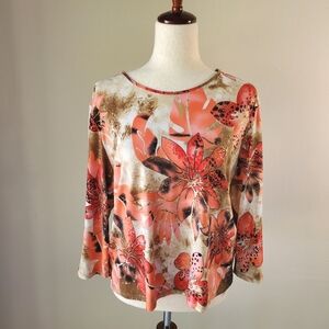 Petite Medium TanJay Floral Gold Vintage Top